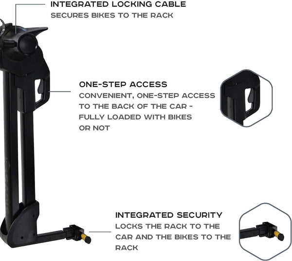 Saris SuperClamp G4 — one-hand tilt mechanism releasing rack for hatch access