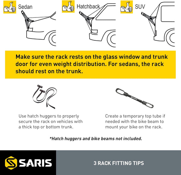 Saris Bones EX 3-Bike Trunk Rack — hook strap and contact pad detail