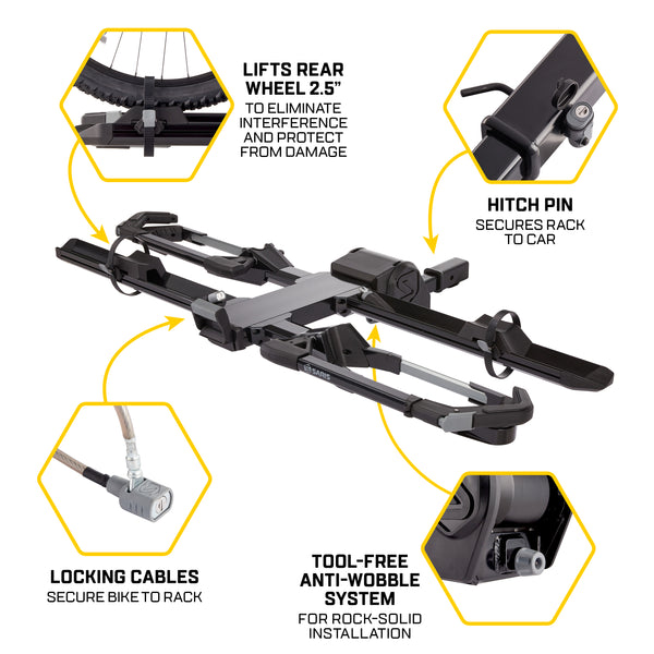 Saris Edge 2-Bike Hitch Rack — all features highlighted in one view