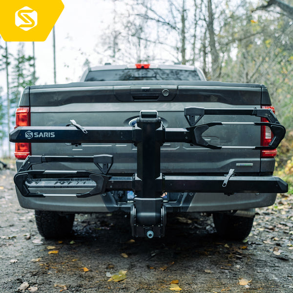 Saris Edge 2-Bike Hitch Rack folded flat for garage storage