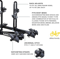 Saris Freedom 4-Bike Hitch Rack — ratcheting wheel tray and anti-sway cradle detail