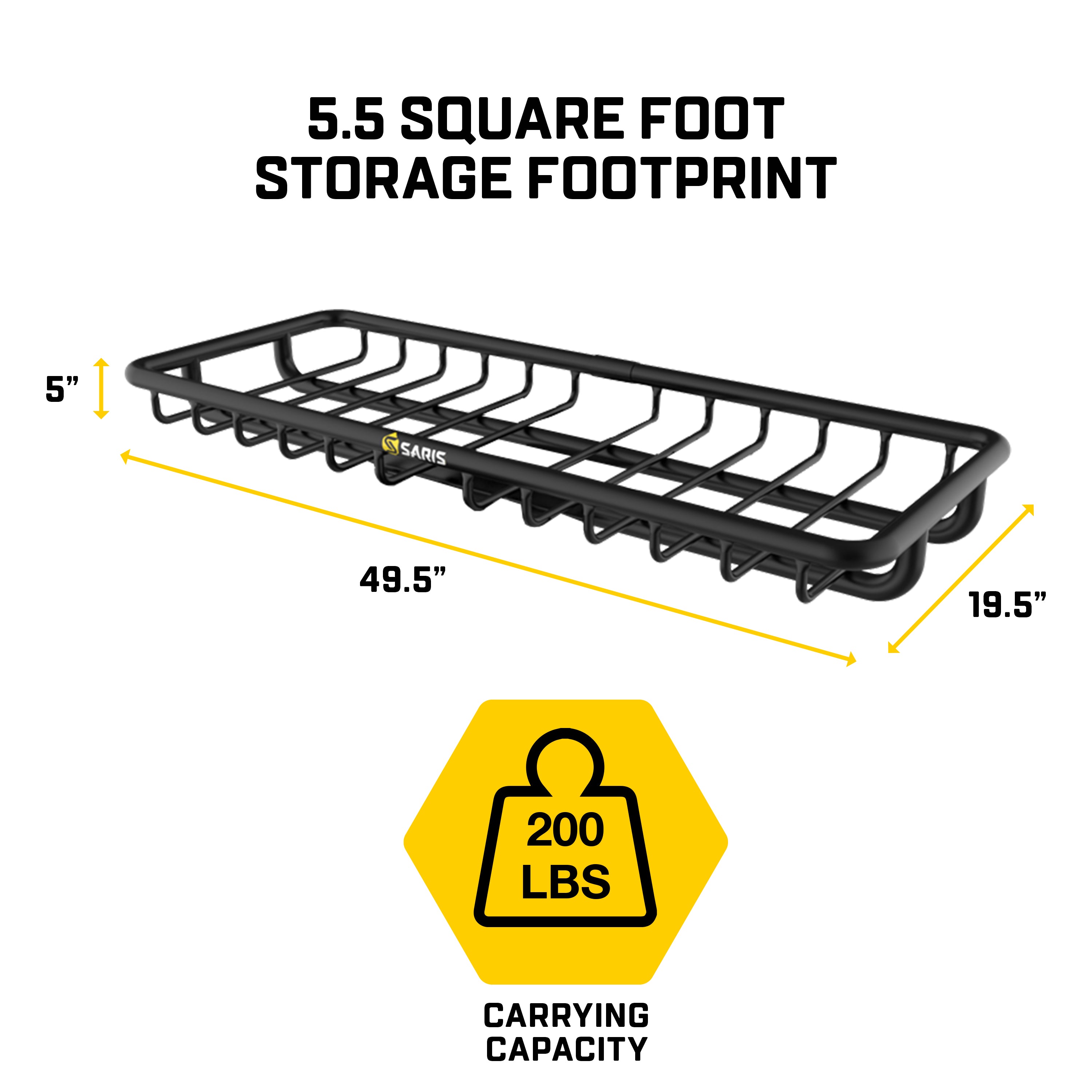 Saris MHS Cargo Basket — dimensions diagram with interior measurements