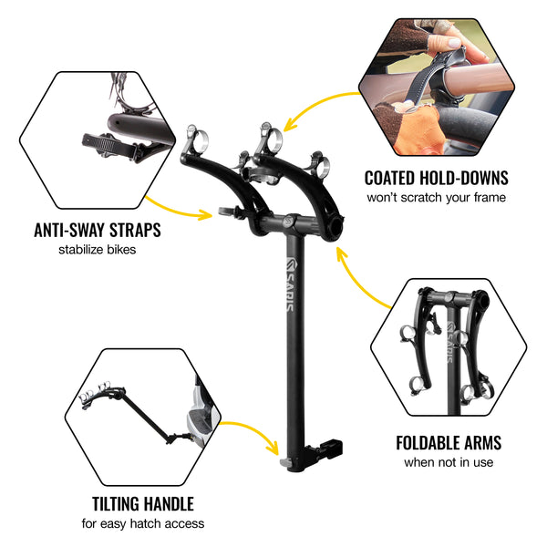 Saris Bones 2-Bike Hitch Rack — hitch receiver and locking pin close-up