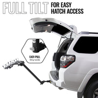 Three bikes loaded on the Saris Bones 3-Bike Hitch Rack on an SUV