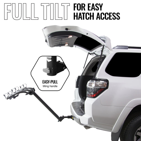Three bikes loaded on the Saris Bones 3-Bike Hitch Rack on an SUV