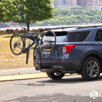 Saris Bones 3-Bike Hitch Rack — folded position for storage