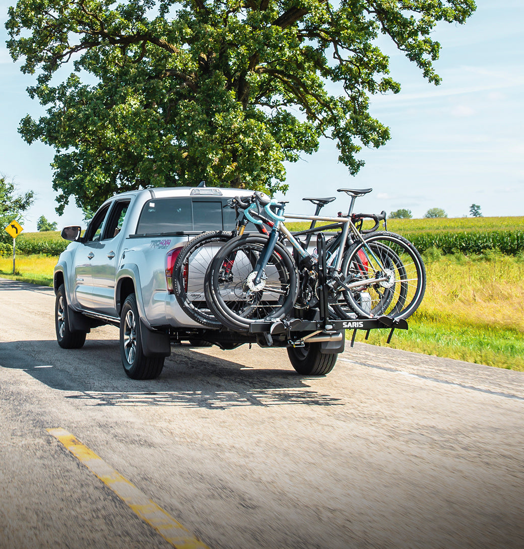 Saris Freedom 4-Bike Hitch Rack — four wheel tray arms fully extended