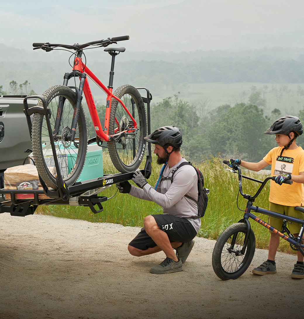 Saris MHS add-on compatibility diagram — DUO tray on 3-bike base