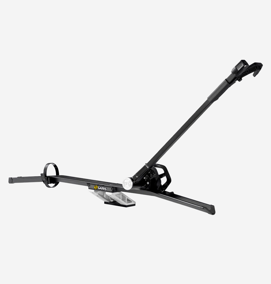 Saris MHS UNO Single-Arm Tray — wheel cradle and ratchet strap detail