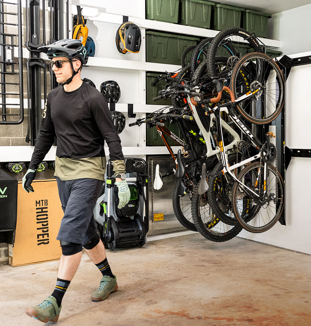 Saris Universal Bike Trac Vertical Storage — floor-to-ceiling clamping storage system