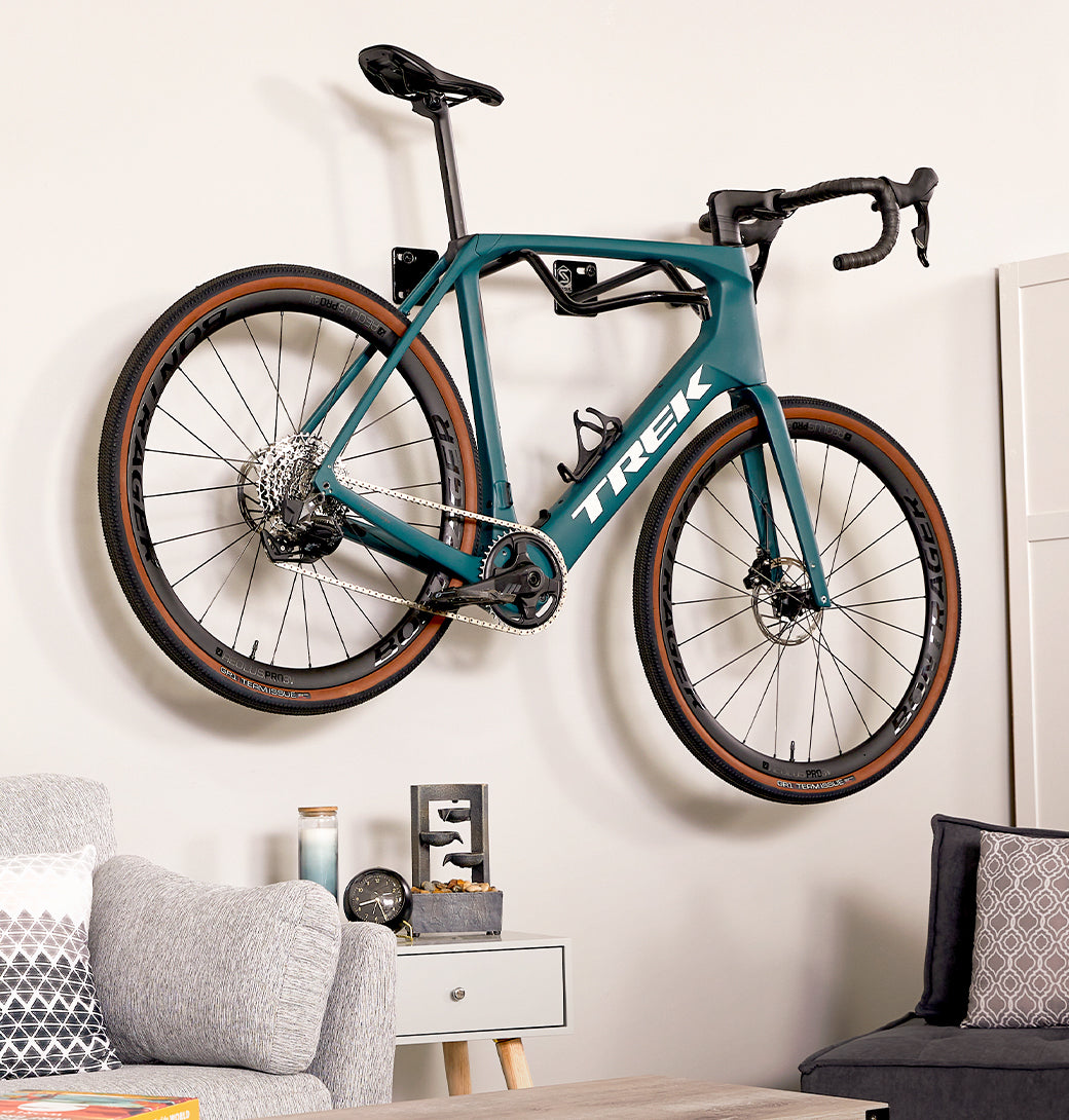 Saris 2-Bike Wall Hanger — two bikes mounted horizontally side by side