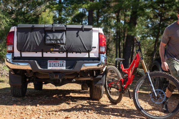 Saris Tailgate Pad Large — mounted flat on truck tailgate, ready for bike loading