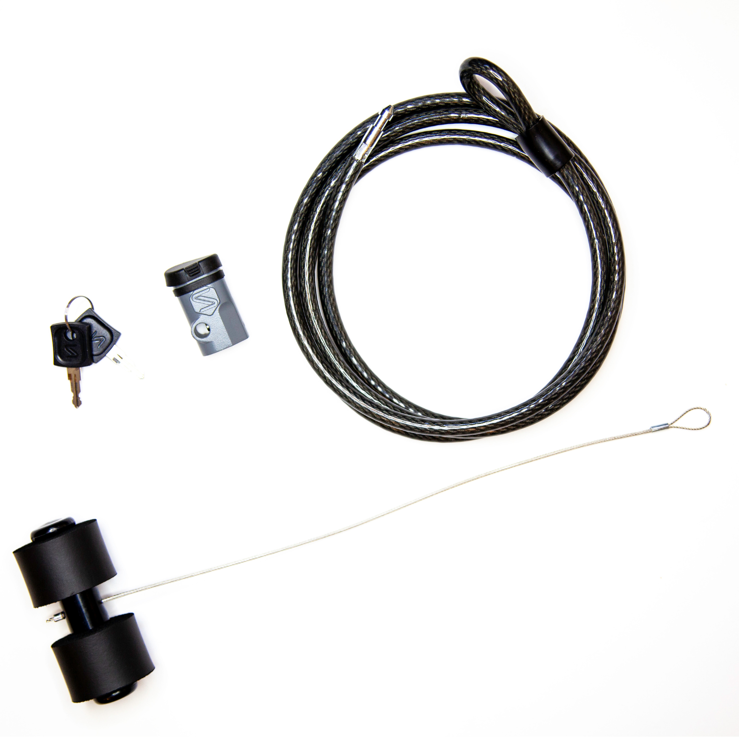 Saris Trunk Rack Lock — single lock installed on rack hook close-up