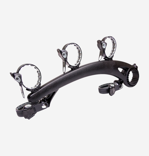 Saris Bones 3-Bike Trunk Rack — left arm extended showing hook arch