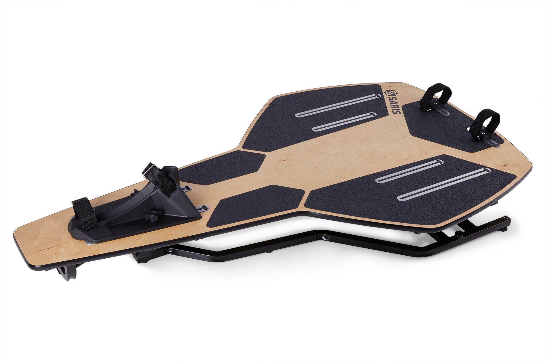 Saris MP1 Nfinity Motion Platform — rocker deck tilted right, simulating natural bike lean